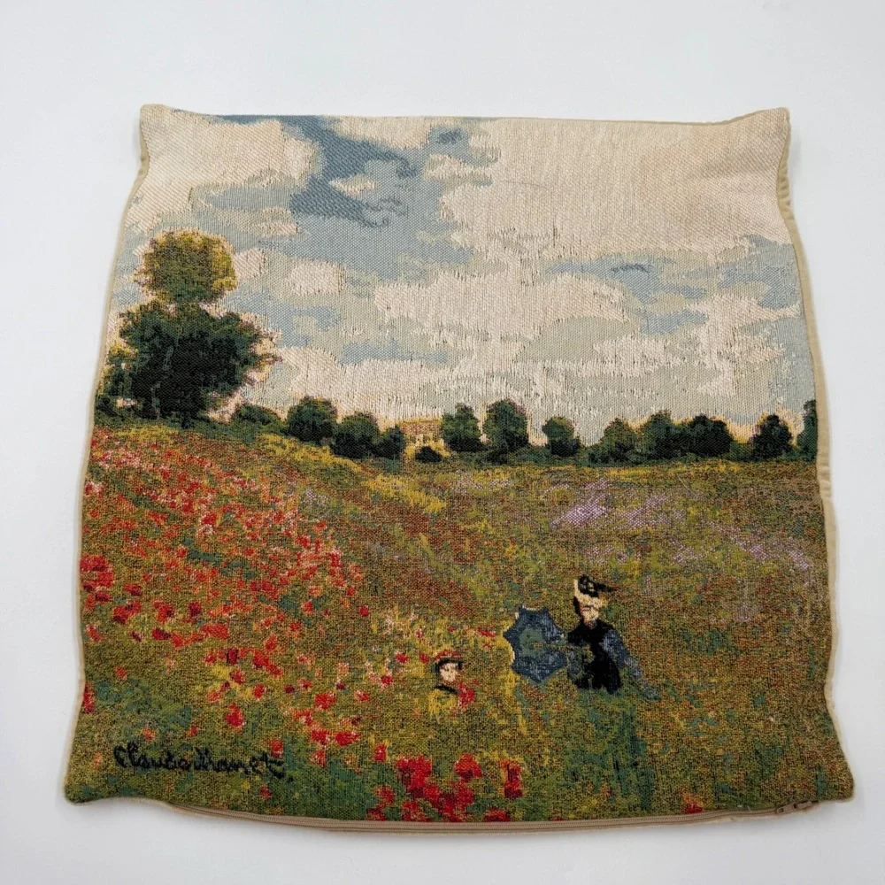Metrax-Craye Monet Coquelicots Tapestry Pillow Cover 18x18 Made in Belgium
